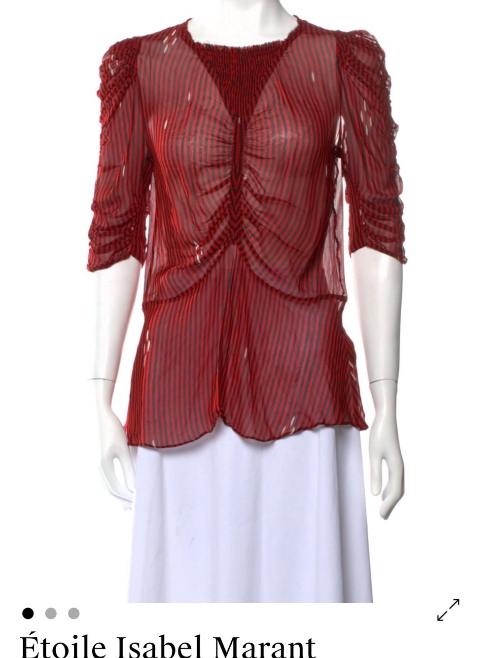 Isabel Marant Sheer Red Striped Ruched Blouse